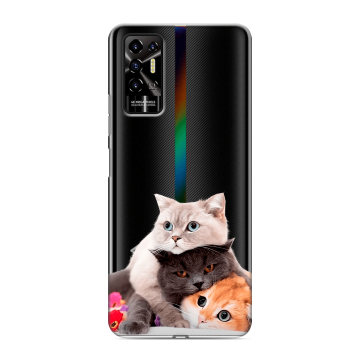 Силиконовый противоударный чехол на Tecno Pova 2 с принтом Кошки
