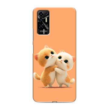 Силиконовый противоударный чехол на Tecno Pova 2 с принтом Милые котики Силиконовый противоударный чехол на Tecno Pova 2 с принтом Милые котики