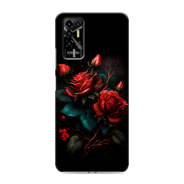 Силиконовый противоударный чехол на Tecno Pova 2 с принтом Розы красные Силиконовый противоударный чехол на Tecno Pova 2 с принтом Розы красные