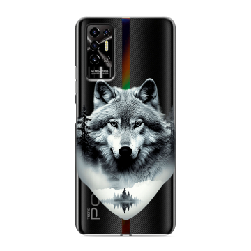 Силиконовый противоударный чехол на Tecno Pova 2 с принтом Волк в лесу