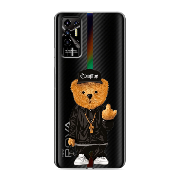 Силиконовый противоударный чехол на Tecno Pova 2 с принтом Мишка