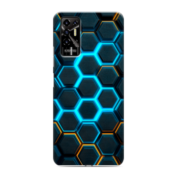 Силиконовый противоударный чехол на Tecno Pova 2 с принтом Неоновые соты Силиконовый противоударный чехол на Tecno Pova 2 с принтом Неоновые соты