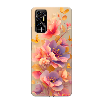 Силиконовый противоударный чехол на Tecno Pova 2 с принтом Цветы и бабочки