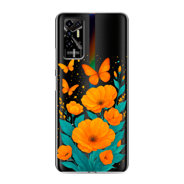 Силиконовый противоударный чехол на Tecno Pova 2 с принтом цветы бабочки
