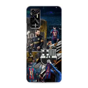 Силиконовый противоударный чехол на Tecno Pova 2 с принтом Messi Barcelona Силиконовый противоударный чехол на Tecno Pova 2 с принтом Messi Barcelona