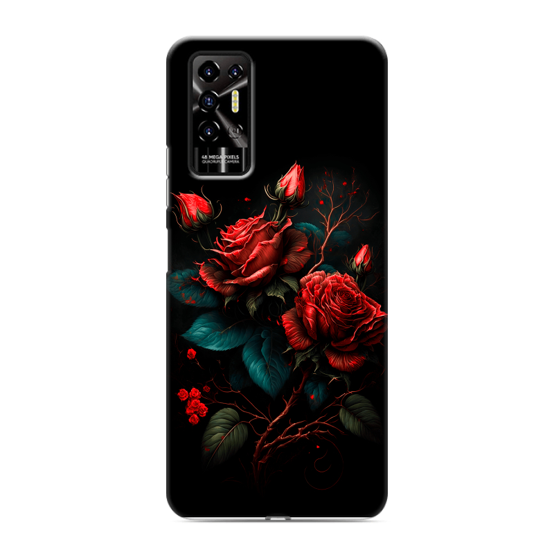 Силиконовый противоударный чехол на Tecno Pova 2 с принтом Розы красные Силиконовый противоударный чехол на Tecno Pova 2 с принтом Розы красные