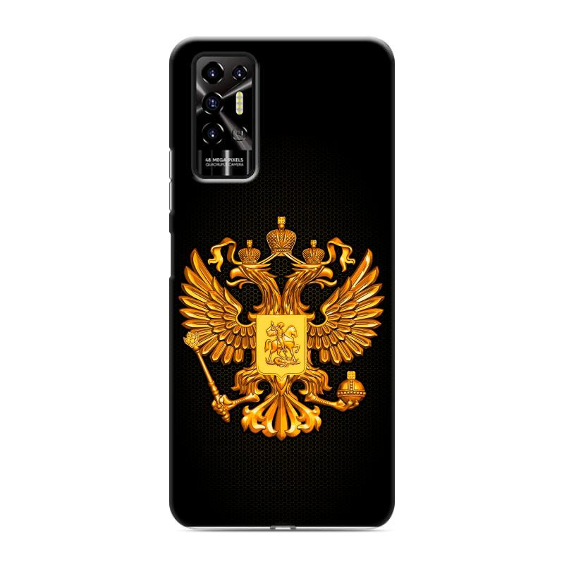 Силиконовый противоударный чехол на Tecno Pova 2 с принтом Герб России желтый Силиконовый противоударный чехол на Tecno Pova 2 с принтом Герб России желтый