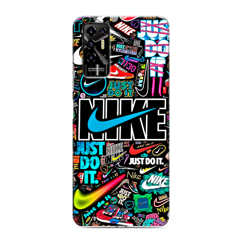 Силиконовый противоударный чехол на Tecno Pova 2 с принтом найк nike черный Силиконовый противоударный чехол на Tecno Pova 2 с принтом найк nike черный