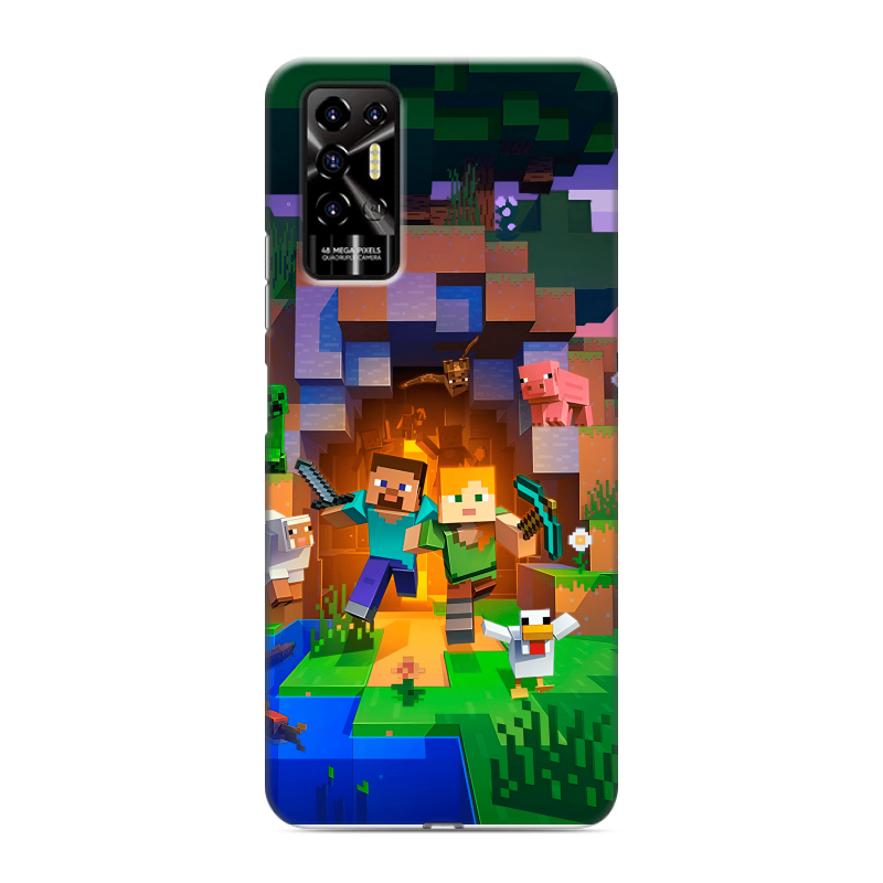 Силиконовый противоударный чехол на Tecno Pova 2 с принтом Майнкрафт Minecraft Силиконовый противоударный чехол на Tecno Pova 2 с принтом Майнкрафт Minecraft