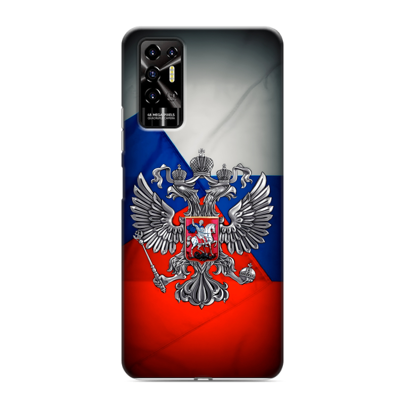 Силиконовый противоударный чехол на Tecno Pova 2 с принтом Флаг России Силиконовый противоударный чехол на Tecno Pova 2 с принтом Флаг России