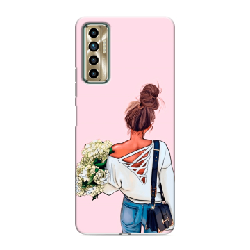 Силиконовый чехол на Tecno Camon 17P с принтом Девушка и букет