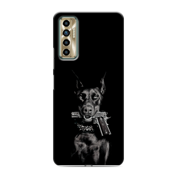 Силиконовый чехол на Tecno Camon 17P с принтом Доберман и пистолет