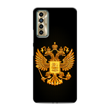 Силиконовый чехол на Tecno Camon 17P с принтом Герб России желтый