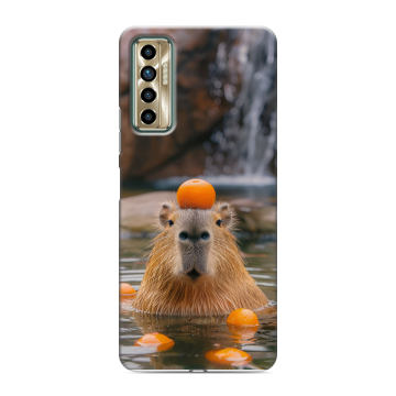 Силиконовый чехол на Tecno Camon 17P с принтом Капибара с апельсином Силиконовый чехол на Tecno Camon 17P с принтом Капибара с апельсином