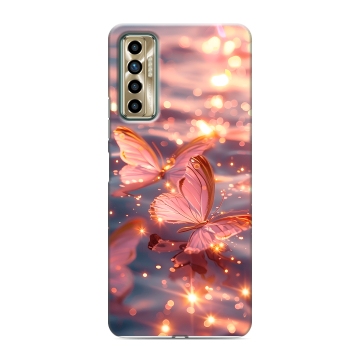 Силиконовый чехол на Tecno Camon 17P с принтом бабочки розовые