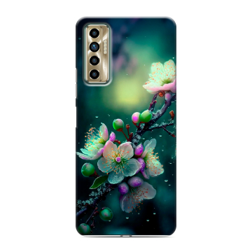 Силиконовый чехол на Tecno Camon 17P с принтом Цветы и мрамор