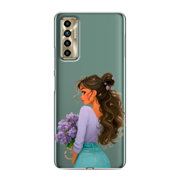 Силиконовый чехол на Tecno Camon 17P с принтом девушка цветы