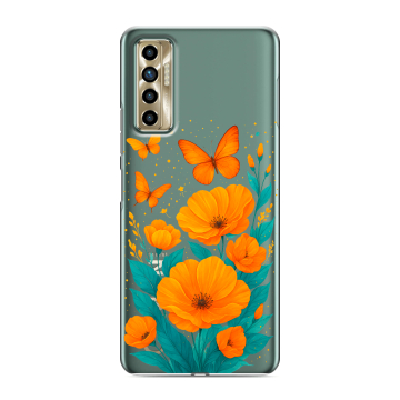 Силиконовый чехол на Tecno Camon 17P с принтом цветы бабочки