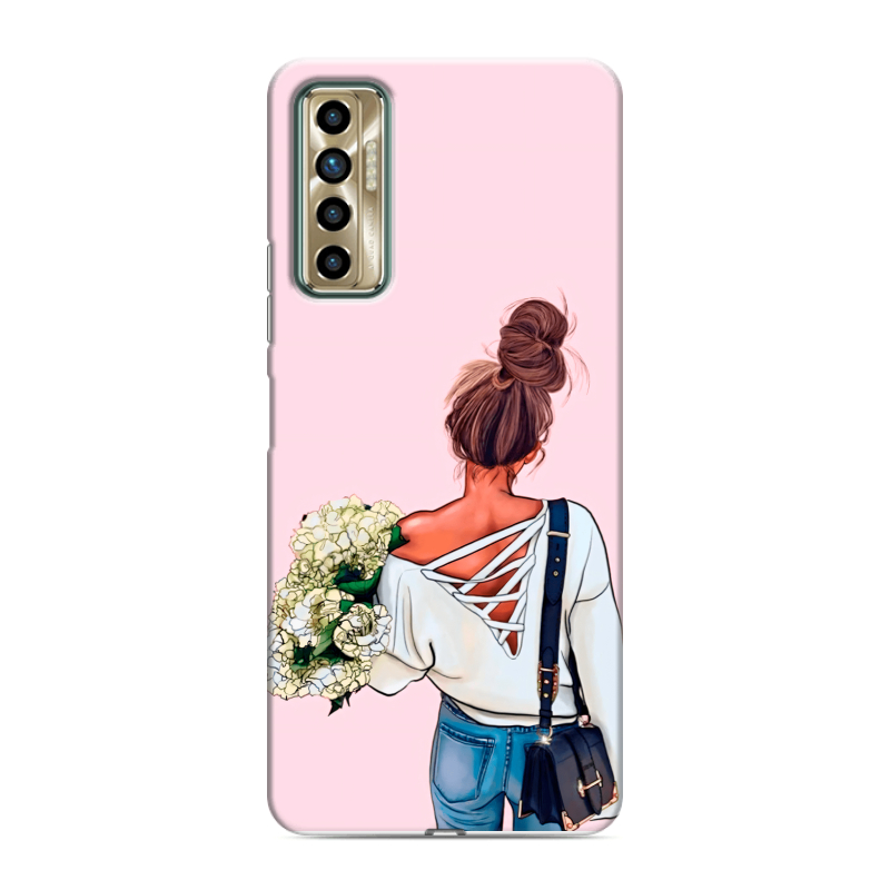 Силиконовый противоударный чехол на Tecno Camon 17P с принтом Девушка и букет Силиконовый противоударный чехол на Tecno Camon 17P с принтом Девушка и букет