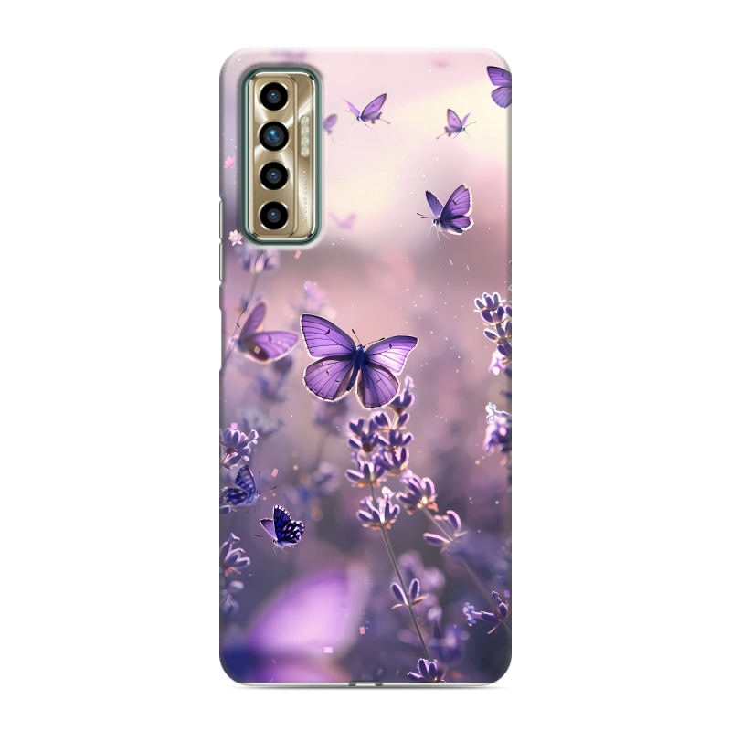 Силиконовый противоударный чехол на Tecno Camon 17P с принтом бабочки и лаванда Силиконовый противоударный чехол на Tecno Camon 17P с принтом бабочки и лаванда