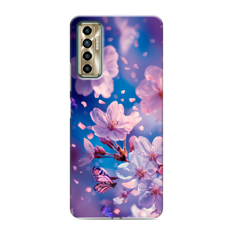 Силиконовый противоударный чехол на Tecno Camon 17P с принтом цветы бабочки Силиконовый противоударный чехол на Tecno Camon 17P с принтом цветы бабочки