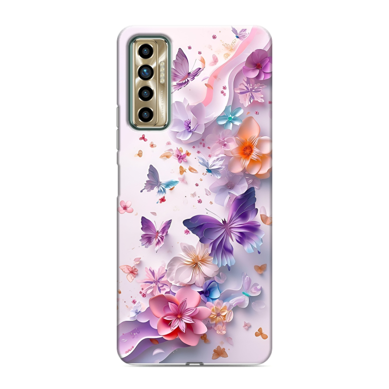 Силиконовый противоударный чехол на Tecno Camon 17P с принтом цветы бабочки Силиконовый противоударный чехол на Tecno Camon 17P с принтом цветы бабочки