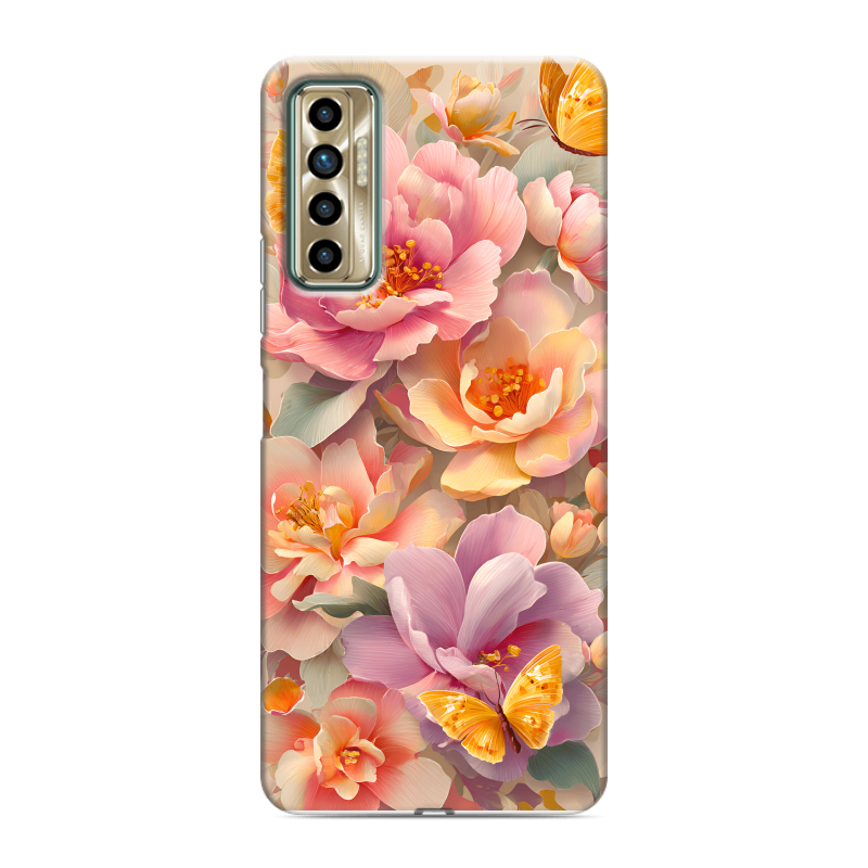 Силиконовый чехол на Tecno Camon 17P с принтом Цветы и бабочки Силиконовый чехол на Tecno Camon 17P с принтом Цветы и бабочки