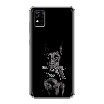 Силиконовый чехол на ZTE Blade A31 с принтом Доберман и пистолет Силиконовый чехол на ZTE Blade A31 с принтом Доберман и пистолет