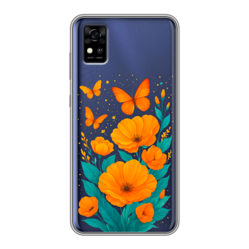 Силиконовый чехол на ZTE Blade A31 с принтом цветы бабочки