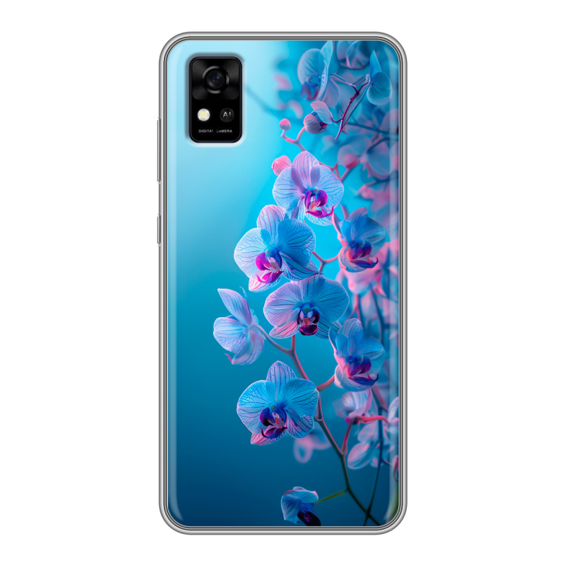 Силиконовый чехол на ZTE Blade A31 с принтом голубые орхидеи Силиконовый чехол на ZTE Blade A31 с принтом голубые орхидеи
