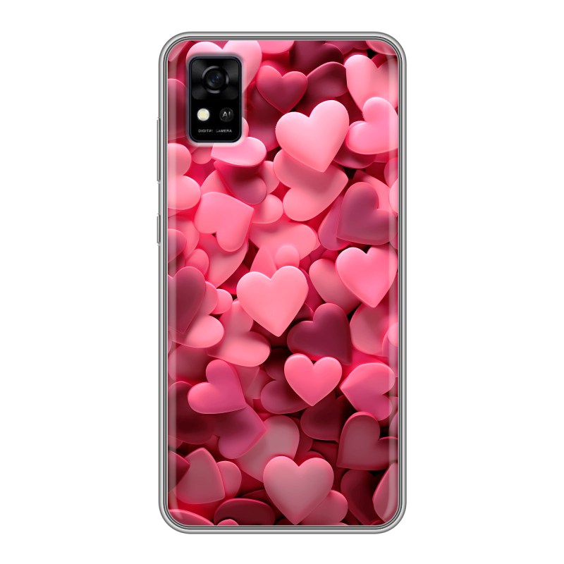Силиконовый чехол на ZTE Blade A31 с принтом розовые сердечки Силиконовый чехол на ZTE Blade A31 с принтом розовые сердечки