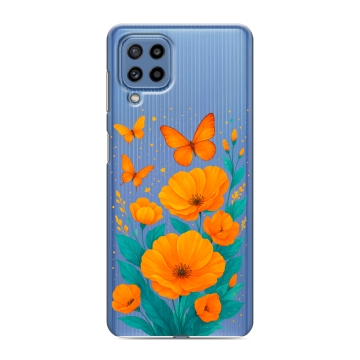 Силиконовый чехол на Samsung Galaxy M32 с принтом цветы бабочки Силиконовый чехол на Samsung Galaxy M32 с принтом цветы бабочки