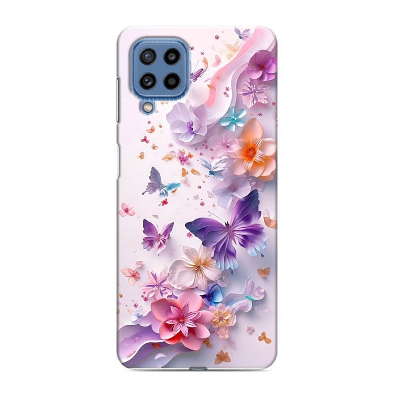 Силиконовый противоударный чехол на Samsung Galaxy M32 с принтом цветы бабочки Силиконовый противоударный чехол на Samsung Galaxy M32 с принтом цветы бабочки