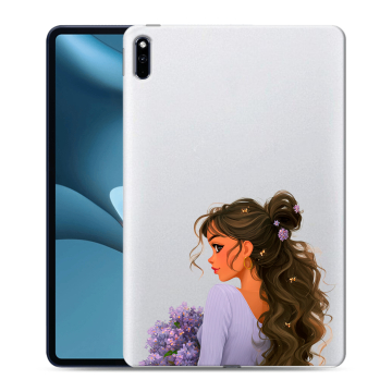 Силиконовый противоударный чехол на Huawei MatePad Pro 10.8 (2021) с принтом девушка цветы