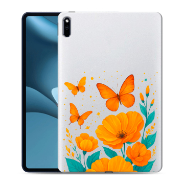 Силиконовый противоударный чехол на Huawei MatePad Pro 10.8 (2021) с принтом цветы бабочки
