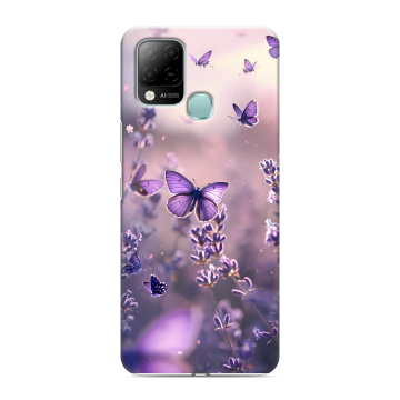 Силиконовый чехол на Infinix Hot 10S с принтом бабочки и лаванда Силиконовый чехол на Infinix Hot 10S с принтом бабочки и лаванда