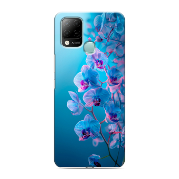 Силиконовый чехол на Infinix Hot 10S с принтом голубые орхидеи