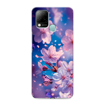 Силиконовый чехол на Infinix Hot 10S с принтом цветы бабочки