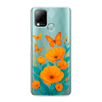 Силиконовый чехол на Infinix Hot 10S с принтом цветы бабочки Силиконовый чехол на Infinix Hot 10S с принтом цветы бабочки