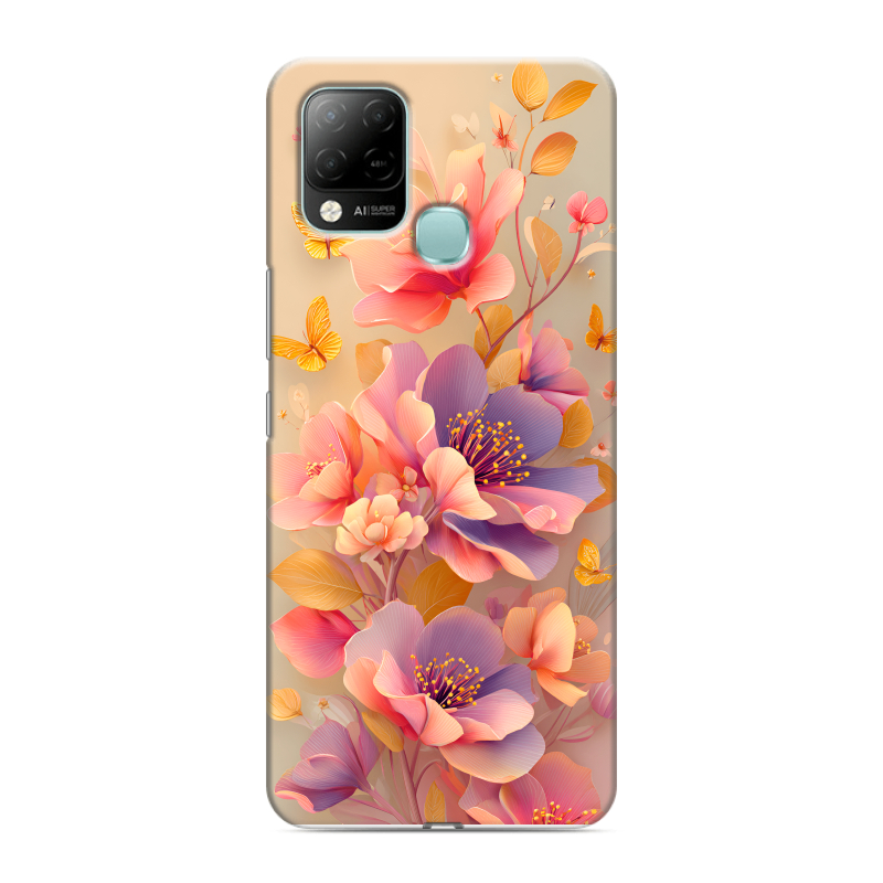 Силиконовый чехол на Infinix Hot 10S с принтом Цветы и бабочки Силиконовый чехол на Infinix Hot 10S с принтом Цветы и бабочки