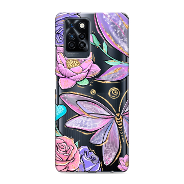 Силиконовый противоударный чехол на Infinix Note 10 Pro с принтом Бабочки и цветы