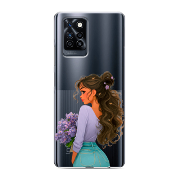 Силиконовый противоударный чехол на Infinix Note 10 Pro с принтом девушка цветы