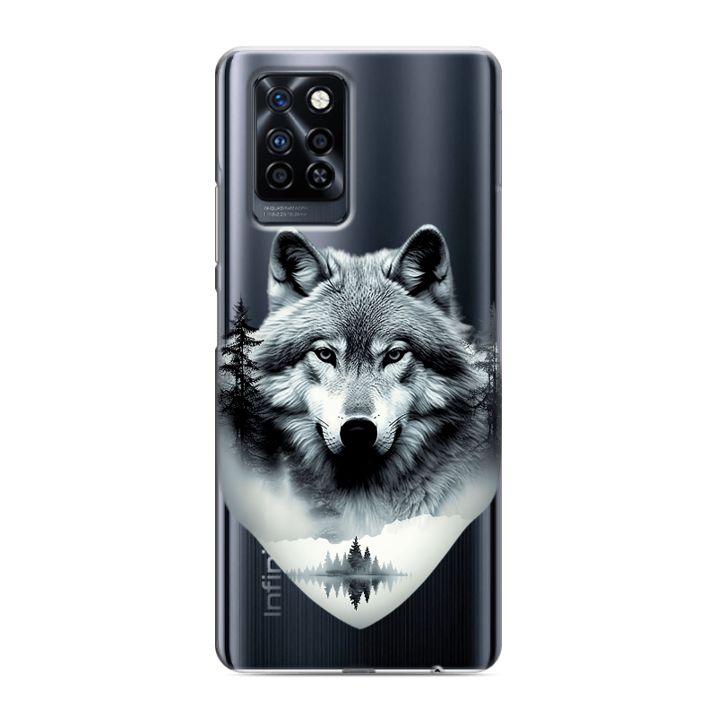Силиконовый противоударный чехол на Infinix Note 10 Pro с принтом Волк в лесу Силиконовый противоударный чехол на Infinix Note 10 Pro с принтом Волк в лесу