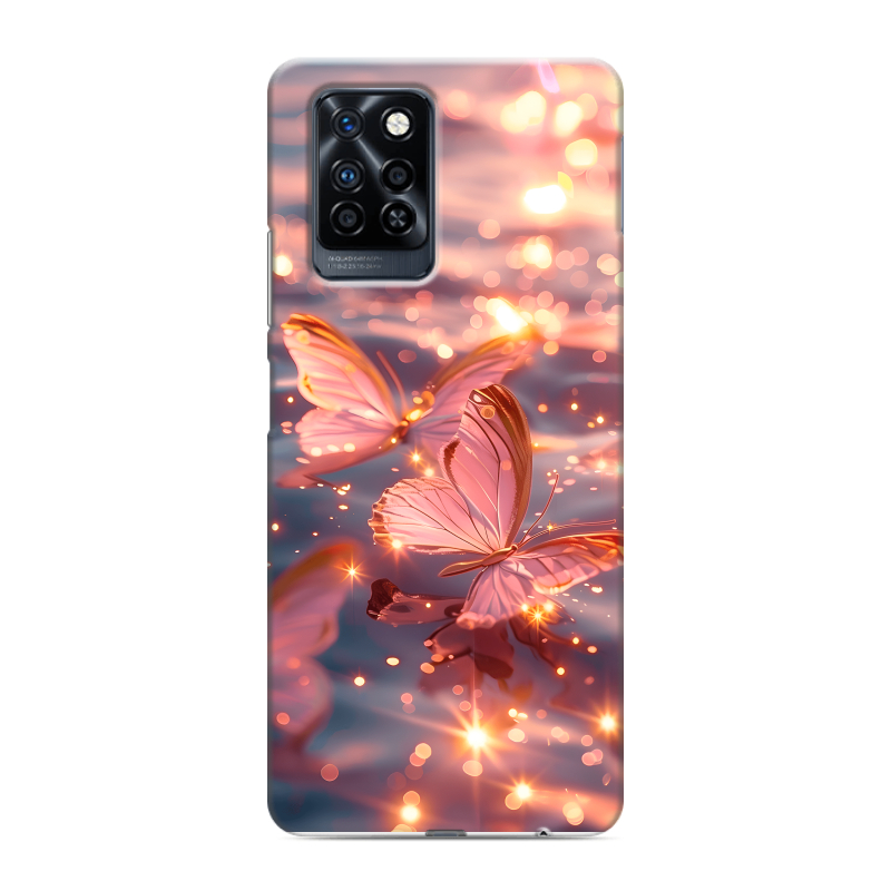 Силиконовый противоударный чехол на Infinix Note 10 Pro с принтом бабочки розовые Силиконовый противоударный чехол на Infinix Note 10 Pro с принтом бабочки розовые