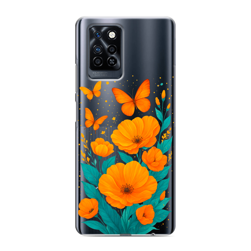 Силиконовый противоударный чехол на Infinix Note 10 Pro с принтом цветы бабочки Силиконовый противоударный чехол на Infinix Note 10 Pro с принтом цветы бабочки