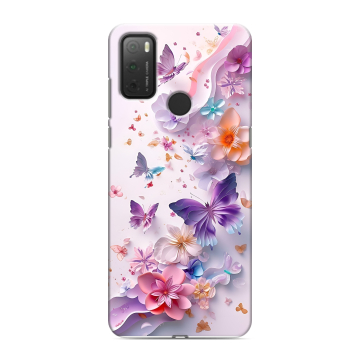 Силиконовый чехол на Alcatel 3L (2021) с принтом цветы бабочки