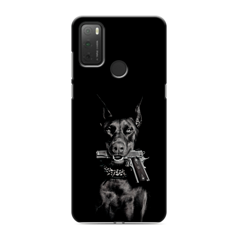 Силиконовый чехол на Alcatel 3L (2021) с принтом Доберман и пистолет Силиконовый чехол на Alcatel 3L (2021) с принтом Доберман и пистолет