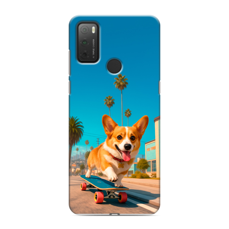 Силиконовый чехол на Alcatel 3L (2021) с принтом Корги на скейте Силиконовый чехол на Alcatel 3L (2021) с принтом Корги на скейте