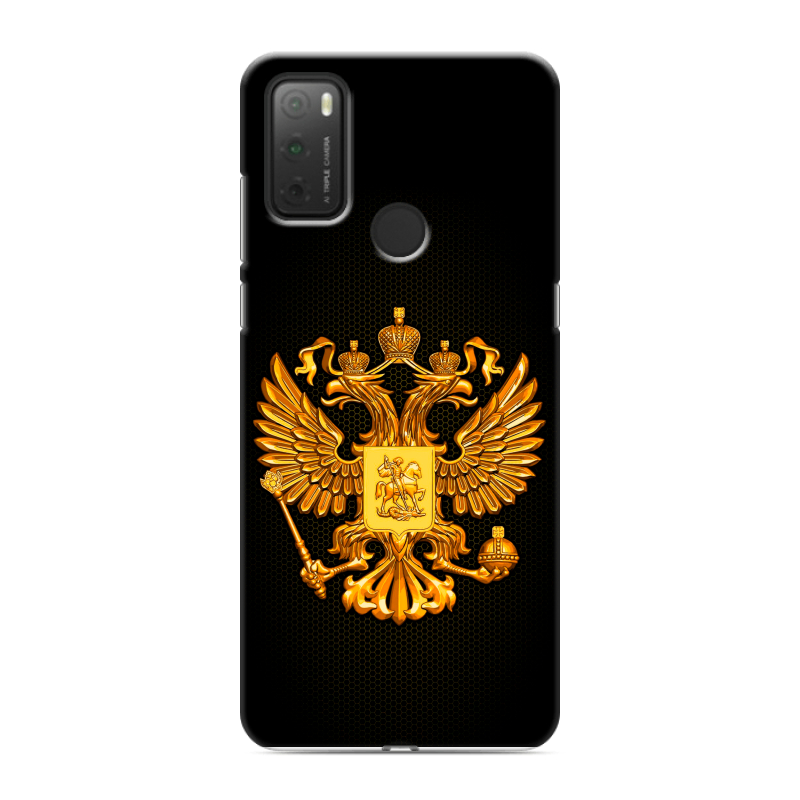 Силиконовый чехол на Alcatel 3L (2021) с принтом Герб России желтый Силиконовый чехол на Alcatel 3L (2021) с принтом Герб России желтый
