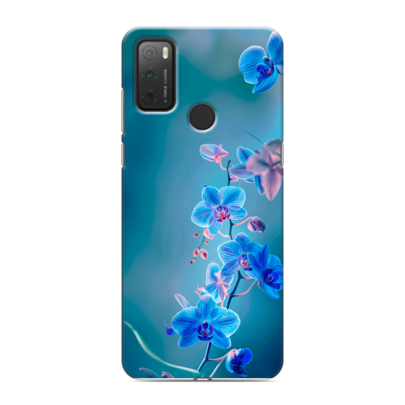 Силиконовый чехол на Alcatel 3L (2021) с принтом Голубые цветы Силиконовый чехол на Alcatel 3L (2021) с принтом Голубые цветы